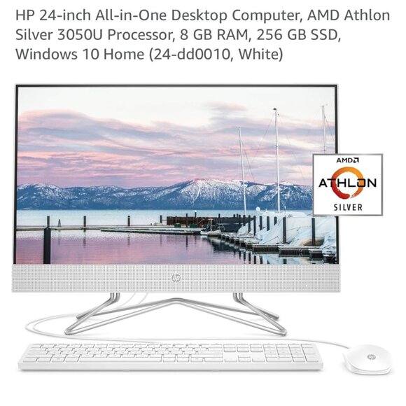 HP 24-dd0010 23'8" (256GB SSD, AMD Athlon 3050U, 2.3GHz, 8GB RAM) All-in-One PC - Picture 1 of 7